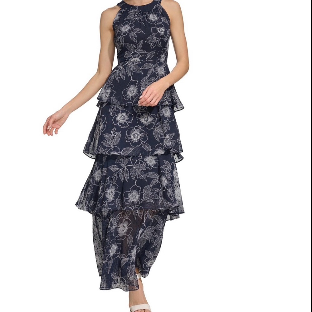 Tommy Hilfiger NWT Navy Floral Tiered Maxi Dress - Size 12